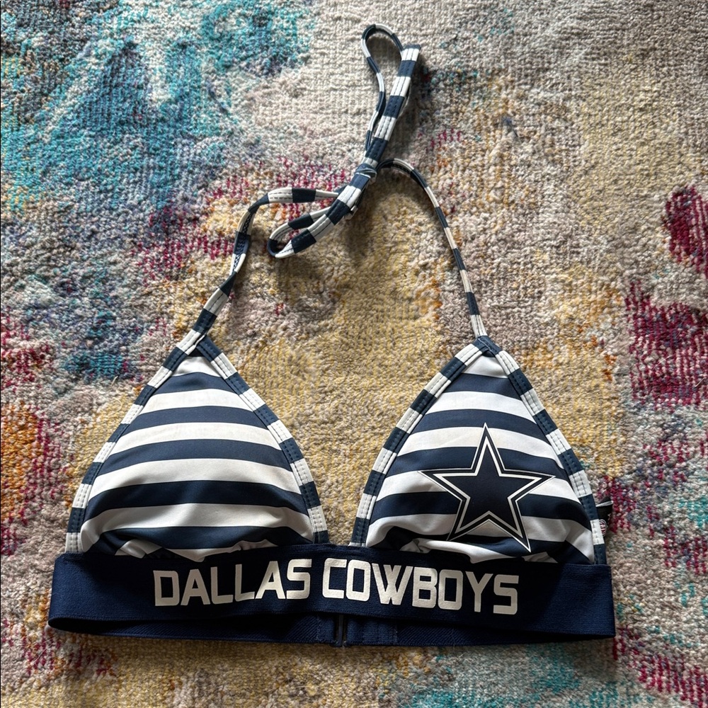 Dallas Cowboys Navy and White Striped Bikini Top